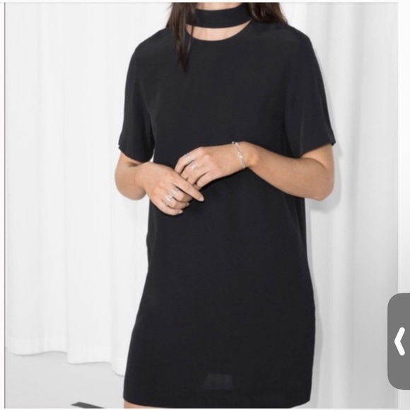 & Other Stories Black Choker Collar Mini Shift Dress Cut Out Collar Sz 8 - Picture 2 of 10